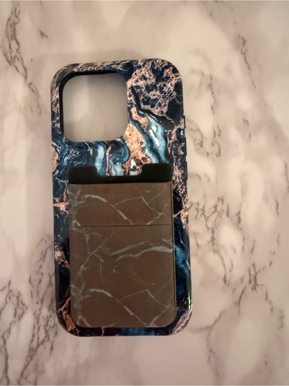 Marble Pattern Blue & Gold Phone Case with Card Pocket